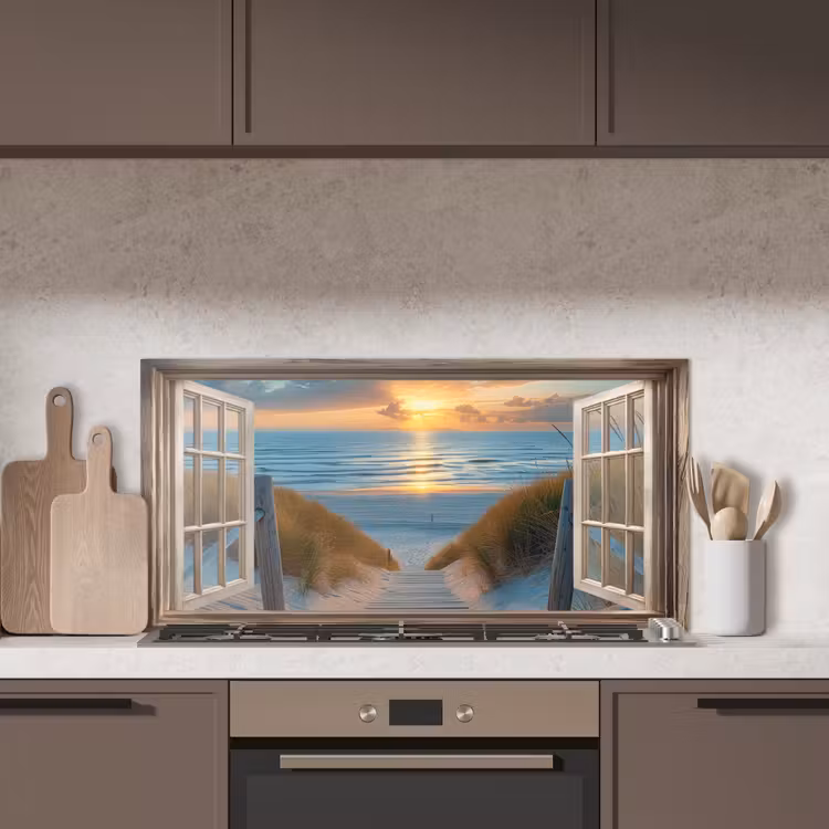Doorkijk - Strand - Pad - Zonsondergang keuken achterwand spatscherm middel -sfeer2