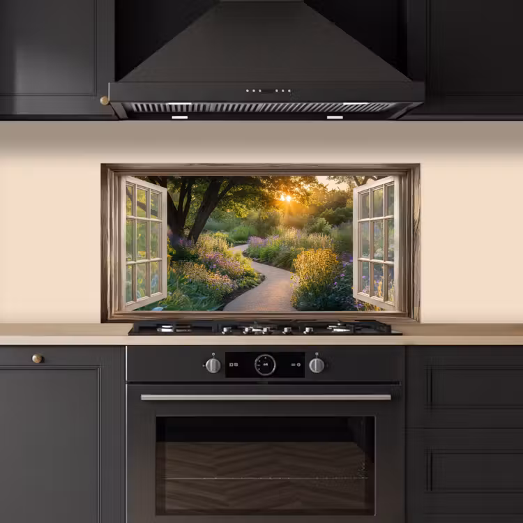 Doorkijk - Bloemen - Natuur - Zon - Pad keuken achterwand spatscherm middel -sfeer1