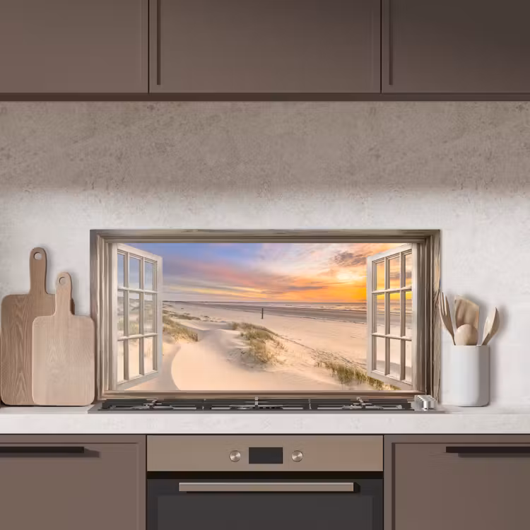 Doorkijk - Strand - Duinen - Natuur - Landschap keuken achterwand spatscherm middel -sfeer2