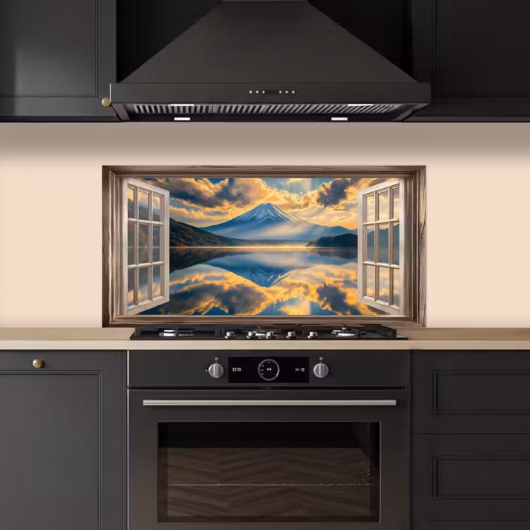 Doorkijk - Landschap - Bergen - Uitzicht - Raam keuken achterwand spatscherm middel -sfeer1
