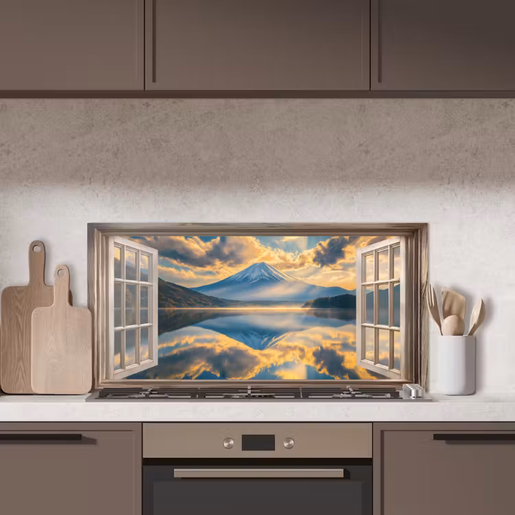 Doorkijk - Landschap - Bergen - Uitzicht - Raam keuken achterwand spatscherm middel -sfeer2