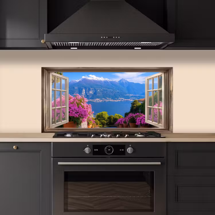 Doorkijk - Berg - Landschap - Uitzicht - Meer keuken achterwand spatscherm middel -sfeer1