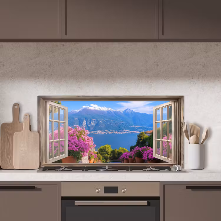 Doorkijk - Berg - Landschap - Uitzicht - Meer keuken achterwand spatscherm middel -sfeer2