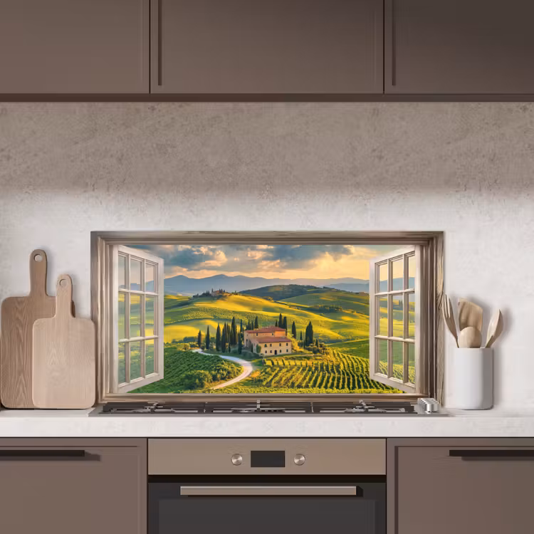 Doorkijk - Toscane - Uitzicht - Landschap - Zomer keuken achterwand spatscherm middel -sfeer2
