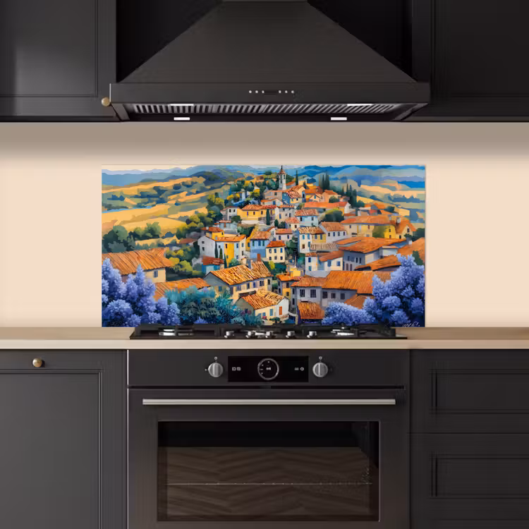 Dorp - Heuvels - Landschap - Bomen keuken achterwand spatscherm middel -sfeer1