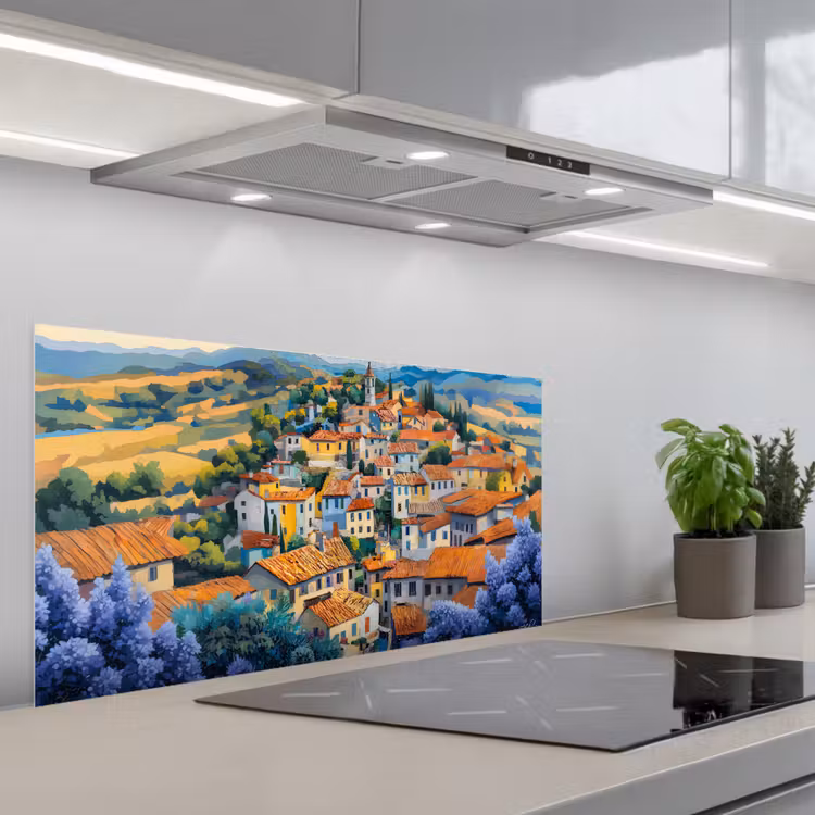 Dorp - Heuvels - Landschap - Bomen keuken achterwand spatscherm middel -3d_schuin