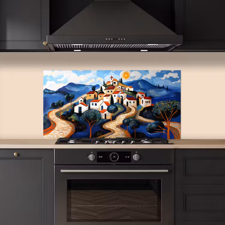 Dorp - Heuvelachtig - Zon - Mozaïek keuken achterwand spatscherm middel -sfeer1