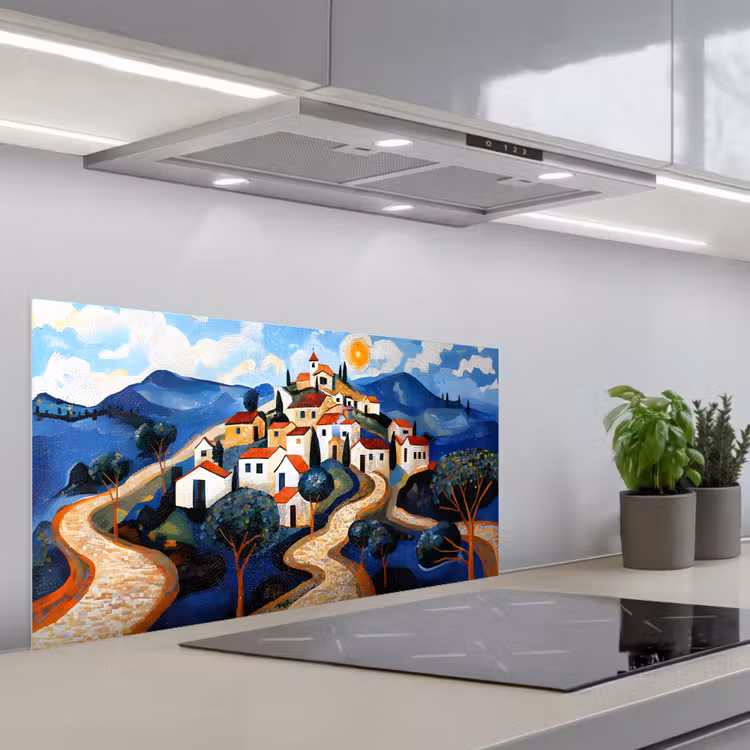 Dorp - Heuvelachtig - Zon - Mozaïek keuken achterwand spatscherm middel -3d_schuin