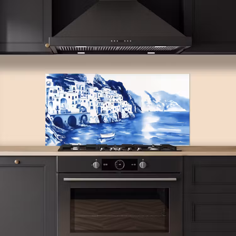 Dorp - Rotswand - Roeiboot - Water keuken achterwand spatscherm middel -sfeer1