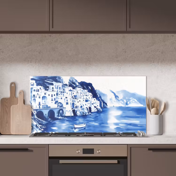 Dorp - Rotswand - Roeiboot - Water keuken achterwand spatscherm middel -sfeer2