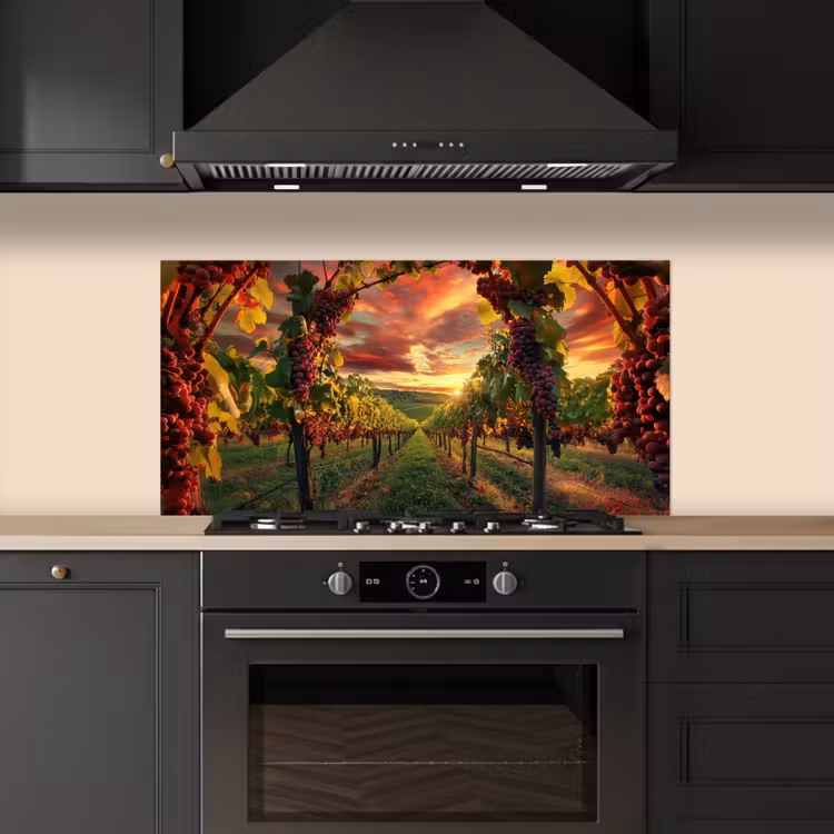 Wijngaard - Druiven - Zonsondergang keuken achterwand spatscherm middel -sfeer1
