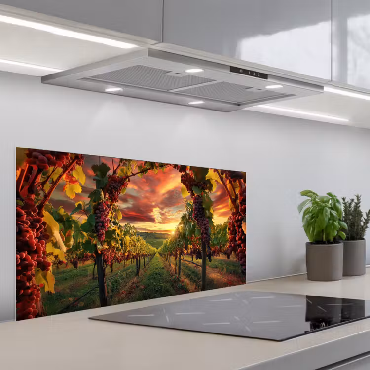 Wijngaard - Druiven - Zonsondergang keuken achterwand spatscherm middel -3d_schuin