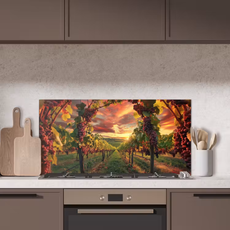 Wijngaard - Druiven - Zonsondergang keuken achterwand spatscherm middel -sfeer2