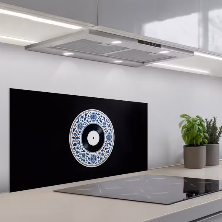 Vinyl - LP - Delfts Blauw - Muziek keuken achterwand spatscherm middel -3d_schuin