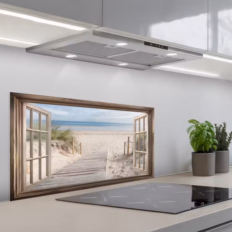 Doorkijk - Strand - Duinen - Pad - Landschap keuken achterwand spatscherm middel -3d_schuin