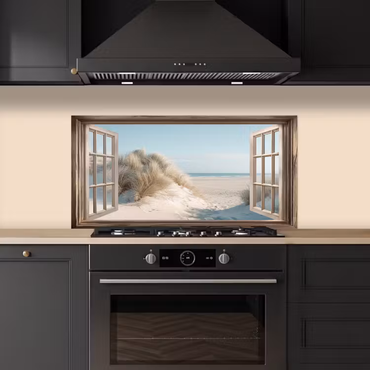 Doorkijk - Helmgras - Duinen - Zee - Landschap keuken achterwand spatscherm middel -sfeer1