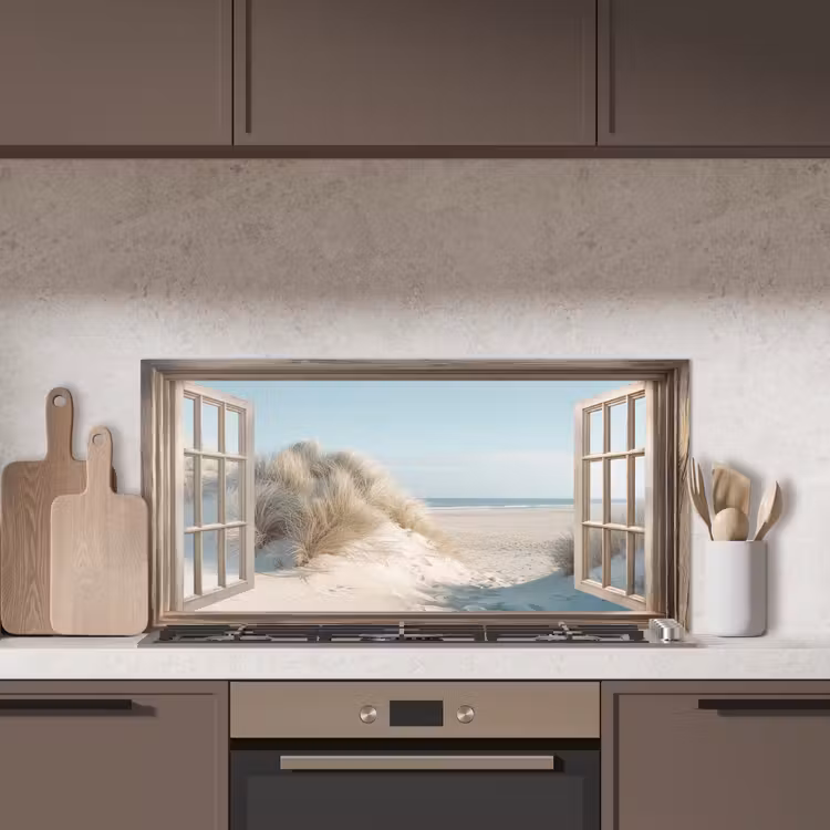 Doorkijk - Helmgras - Duinen - Zee - Landschap keuken achterwand spatscherm middel -sfeer2