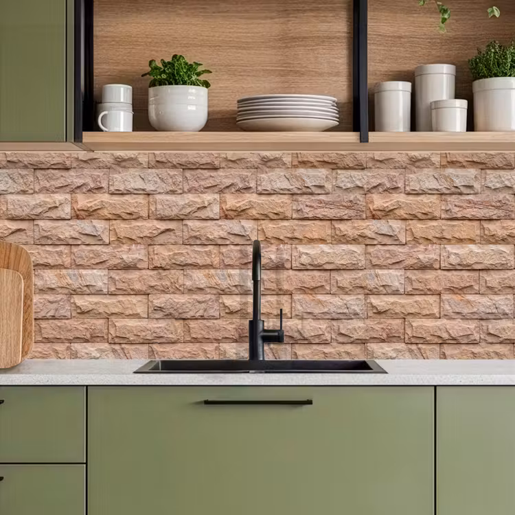 Muur - Steen - Ruw - Textuur - Beige keuken achterwand 2 middel -sfeer3