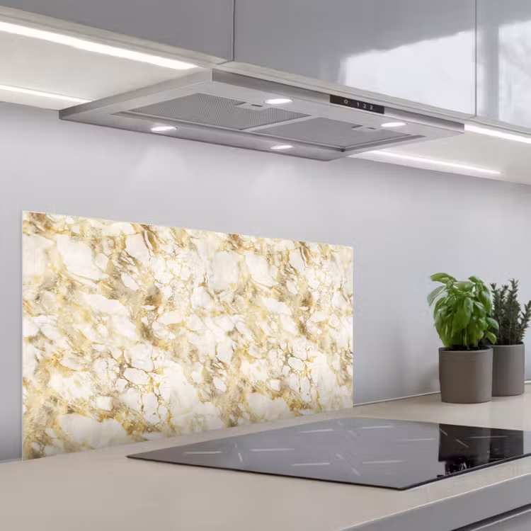 Warm - Gouden - Marmer - Patroon keuken achterwand spatscherm middel 899 -3d_schuin