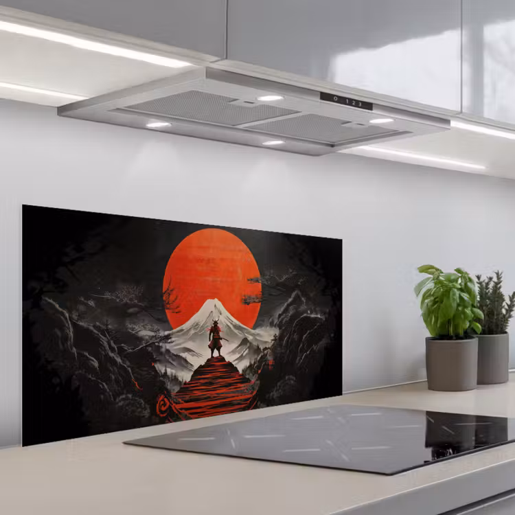 Krijger - Rode trappen - Zon - Berg keuken achterwand spatscherm middel -3d_schuin