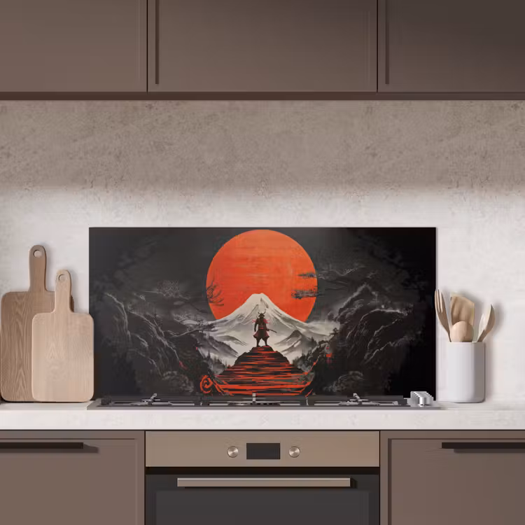Krijger - Rode trappen - Zon - Berg keuken achterwand spatscherm middel -sfeer2