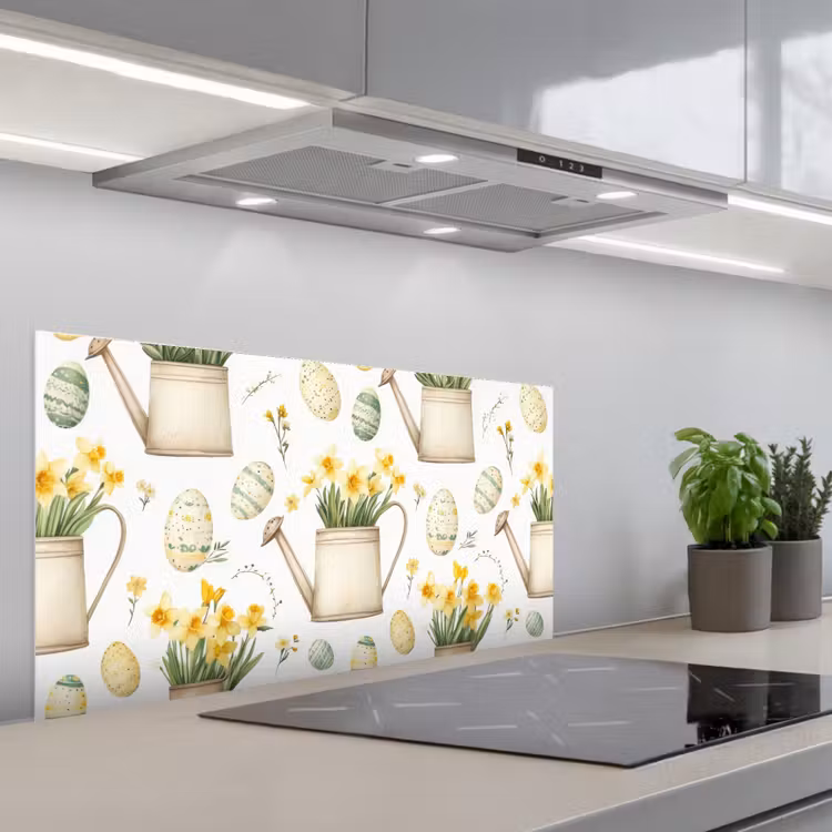 Gieter - Bloemen - Eieren keuken achterwand spatscherm middel -3d_schuin