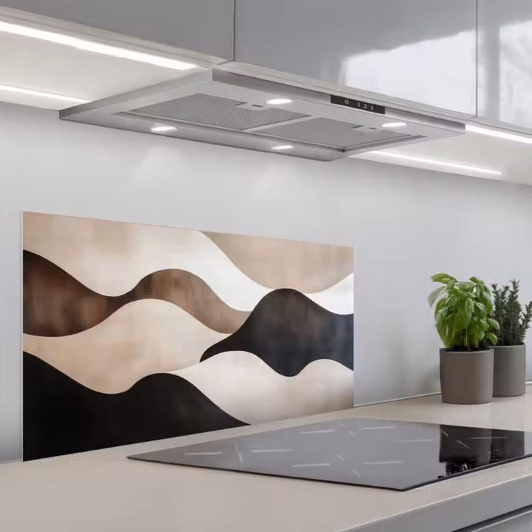 Golven - Abstract - Beige keuken achterwand spatscherm middel -3d_schuin