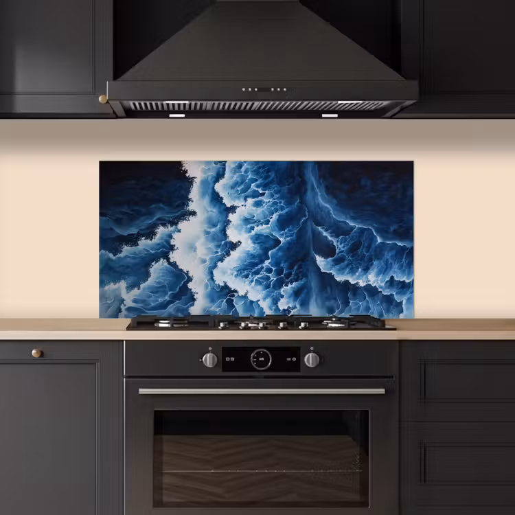 Golven - Blauw - Schuim keuken achterwand spatscherm middel -sfeer1