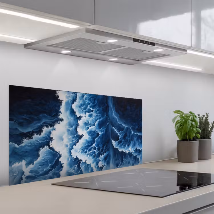 Golven - Blauw - Schuim keuken achterwand spatscherm middel -3d_schuin