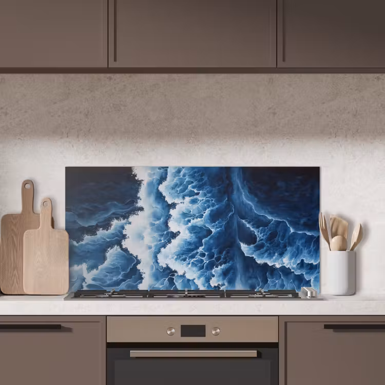 Golven - Blauw - Schuim keuken achterwand spatscherm middel -sfeer2