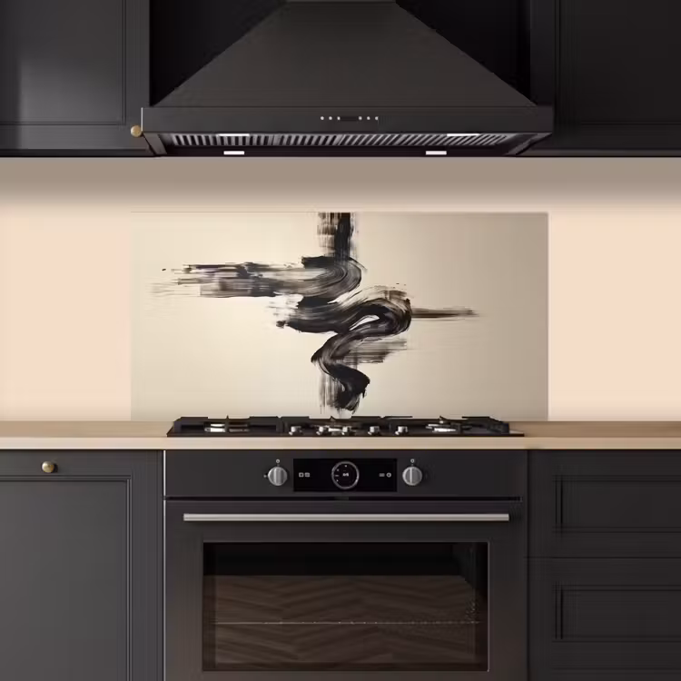 Golven - Penseelstreken - Beige - Minimalistisch keuken achterwand spatscherm middel -sfeer1