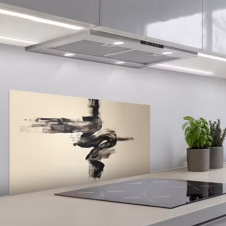 Golven - Penseelstreken - Beige - Minimalistisch keuken achterwand spatscherm middel -3d_schuin