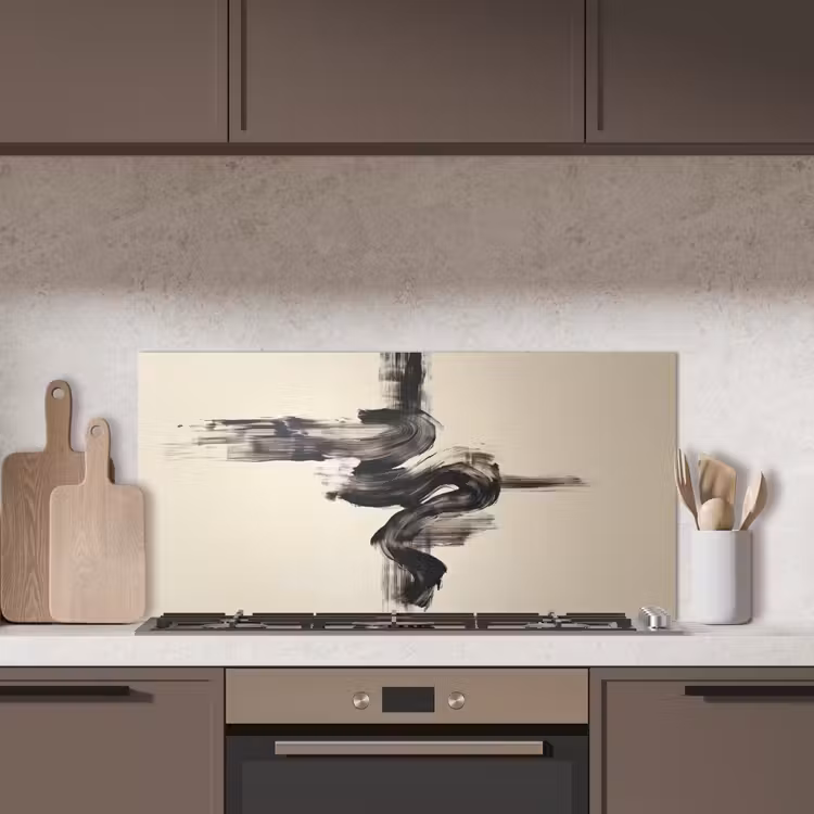 Golven - Penseelstreken - Beige - Minimalistisch keuken achterwand spatscherm middel -sfeer2