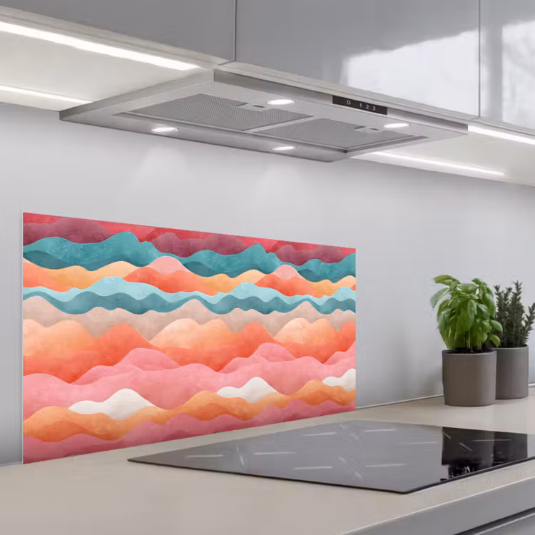 Golven - Kleurrijk - Abstract keuken achterwand spatscherm middel -3d_schuin
