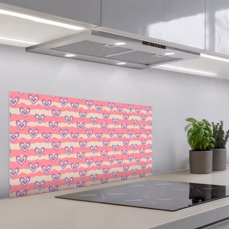 Golven - Patroon - Hartjes - Retro keuken achterwand spatscherm middel 899 -3d_schuin