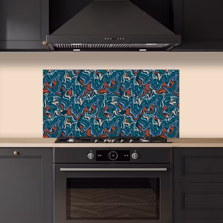 Golven - Retro - Blauw - Patroon keuken achterwand spatscherm middel 899 -sfeer1