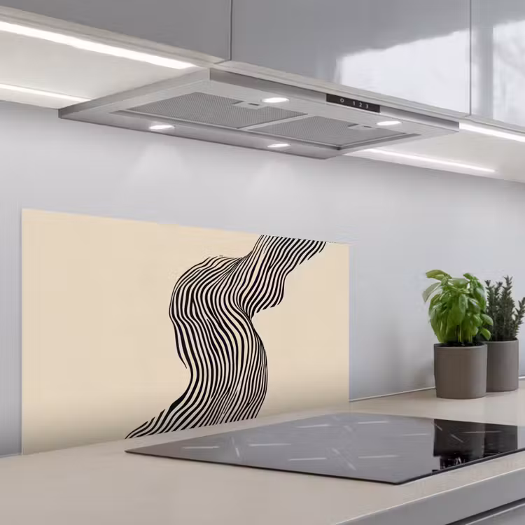 Golvend - Lijnen - Abstract - Silhouet keuken achterwand spatscherm middel -3d_schuin