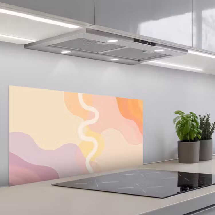 Golvende vormen - Abstract - pastel keuken achterwand spatscherm middel -3d_schuin