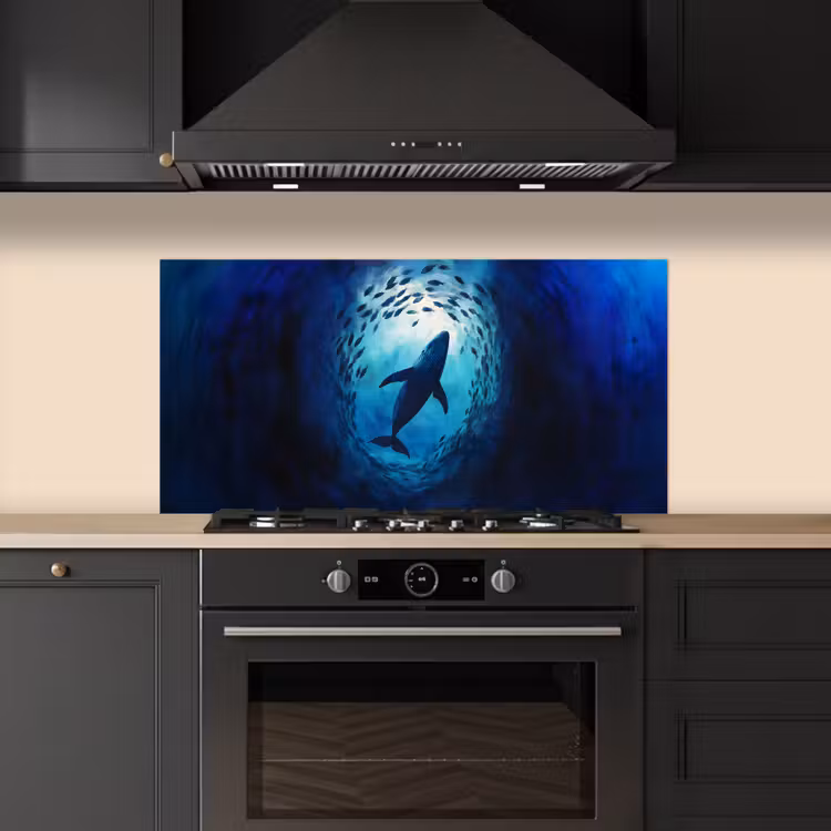 Walvis - Vissen - Donkerblauw keuken achterwand spatscherm middel -sfeer1