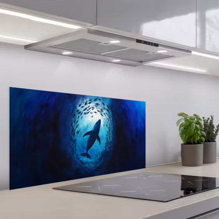Walvis - Vissen - Donkerblauw keuken achterwand spatscherm middel -3d_schuin