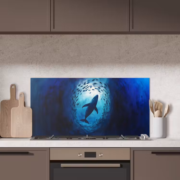 Walvis - Vissen - Donkerblauw keuken achterwand spatscherm middel -sfeer2
