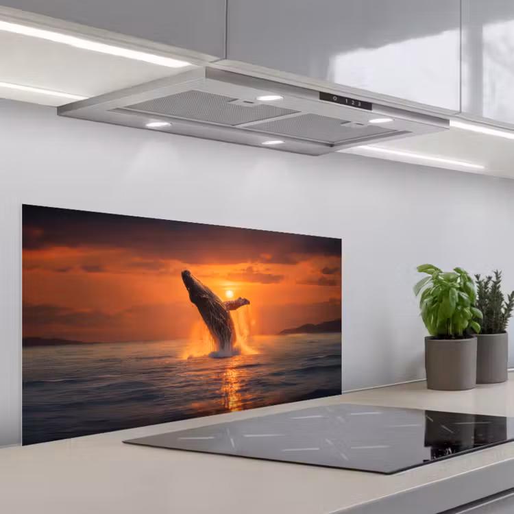 Walvis - Zon - Zee keuken achterwand spatscherm middel -3d_schuin