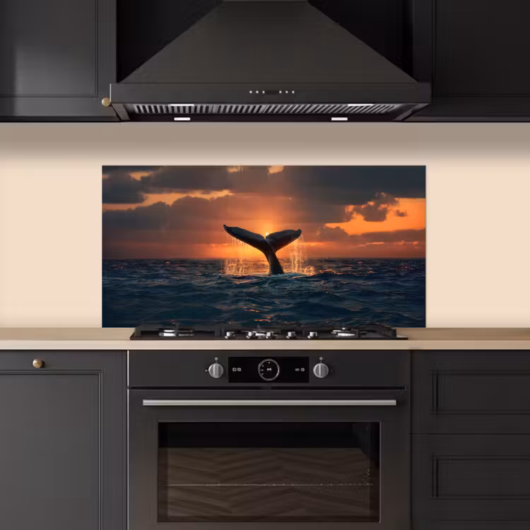 Walvis staart - Water - Zonsondergang keuken achterwand spatscherm middel -sfeer1