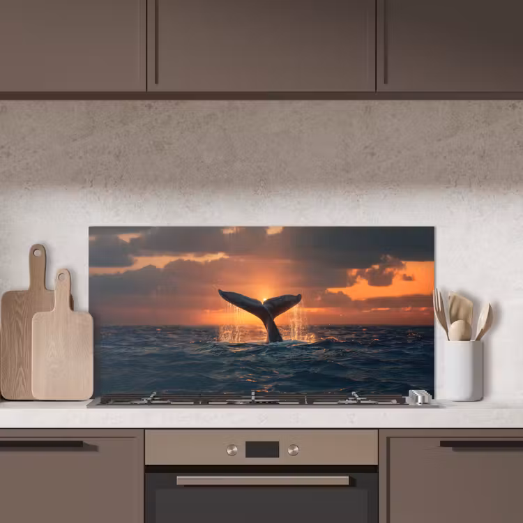Walvis staart - Water - Zonsondergang keuken achterwand spatscherm middel -sfeer2