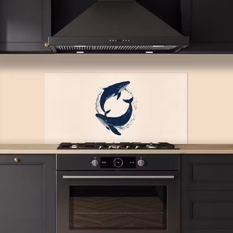Walvissen - Spetters - Cirkel - Donkerblauw keuken achterwand spatscherm middel -sfeer1