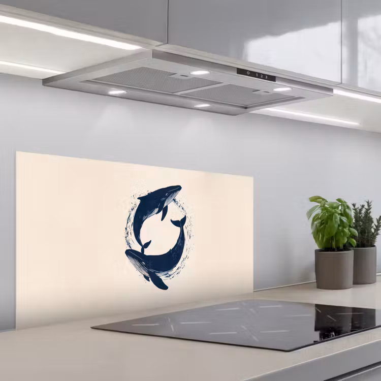 Walvissen - Spetters - Cirkel - Donkerblauw keuken achterwand spatscherm middel -3d_schuin