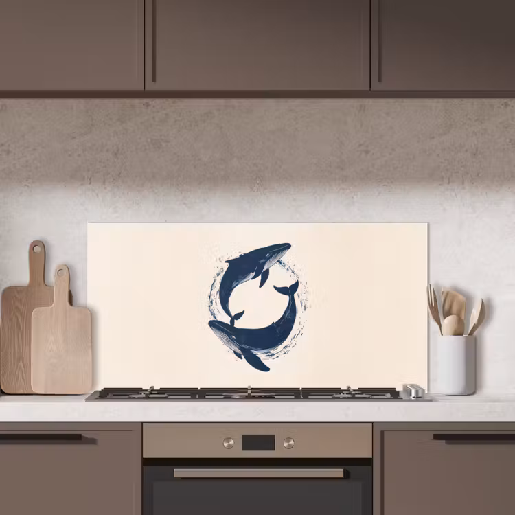 Walvissen - Spetters - Cirkel - Donkerblauw keuken achterwand spatscherm middel -sfeer2