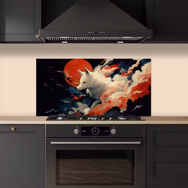 Witte vos - wolken - maan keuken achterwand spatscherm middel -sfeer1