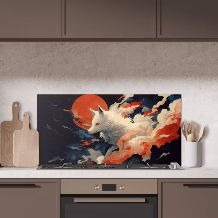 Witte vos - wolken - maan keuken achterwand spatscherm middel -sfeer2