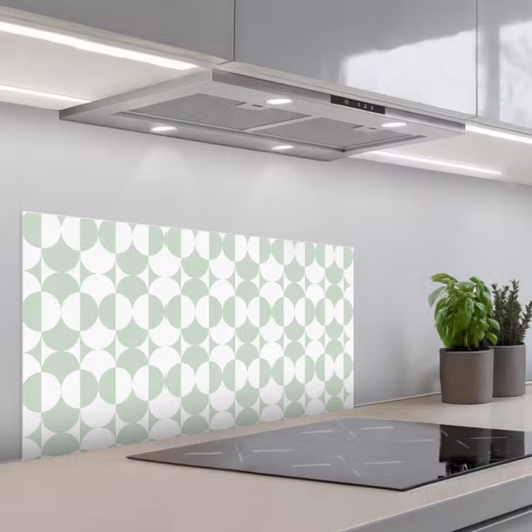 Wit - Groen - Cirkels keuken achterwand spatscherm middel 899 -3d_schuin